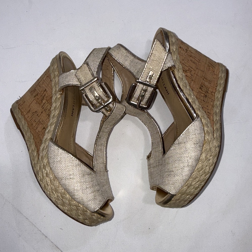 Antonio Melani Minimalist Espadrille Wedge Old Money Peep Toe Buckle Sandals 8.5